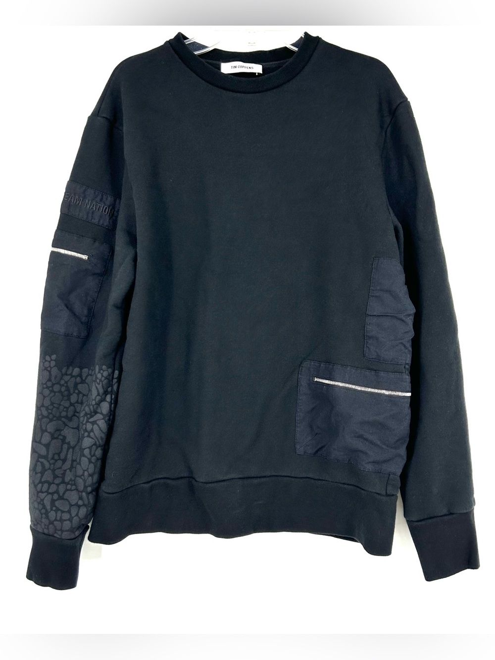 Tim Coppens Black Crew Neck Sweatshirt Zipper Pockets